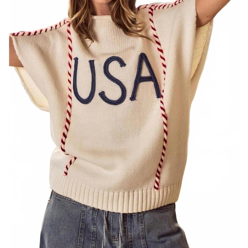 NEW LOVLOV usa letter knit top in white